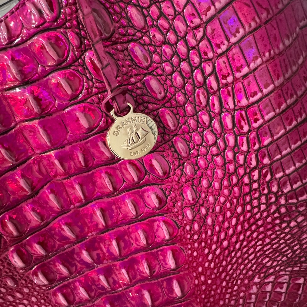 Brahmin Fuchsia Crocodile-Embossed Tote - Picture 5 of 7